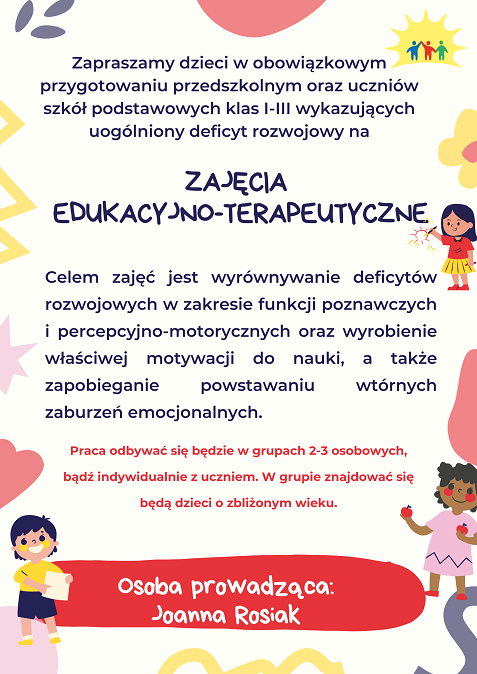 Zapraszamy dzieci w obowiązkowym przygotowaniu przedszkolnym oraz uczniów szkół podstawowych klas I-III wykazujących uogólniony deficyt rozwojowy na(2)